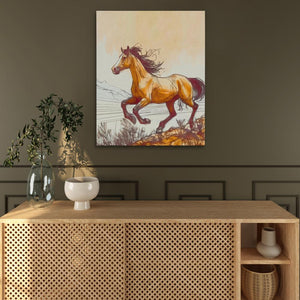 a painting of a horse running on a wall