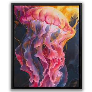 a painting of a jellyfish in a black frame