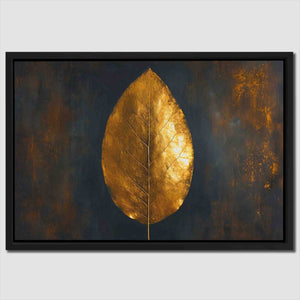 a painting of a gold leaf on a black background