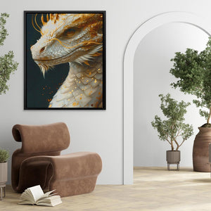 a painting of a white dragon in a living room