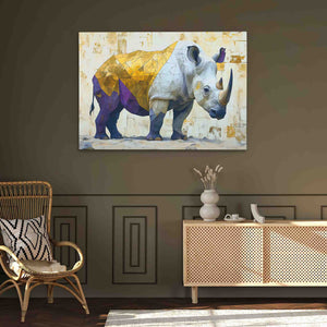 a painting of a rhino in a living room