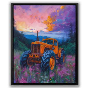 a painting of a tractor in a field