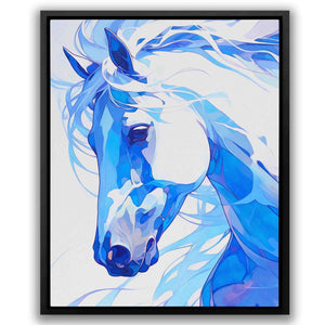 a painting of a blue horse on a white background