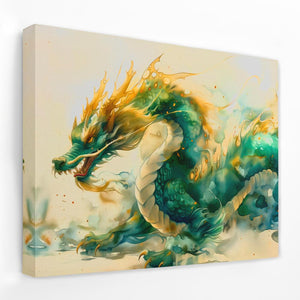 a painting of a green and yellow dragon