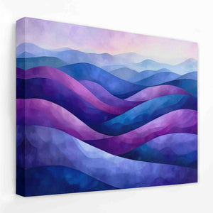a painting of blue and purple waves on a white wall