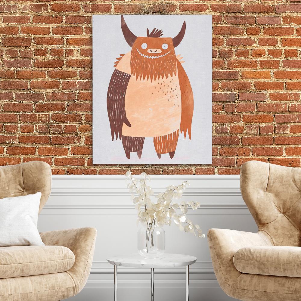 a painting of a brown and tan monster with horns