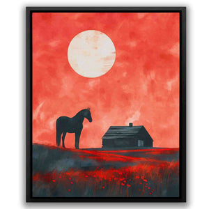 a painting of a horse standing in a field