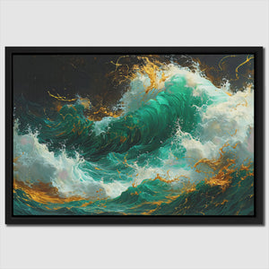 a painting of a green and yellow wave