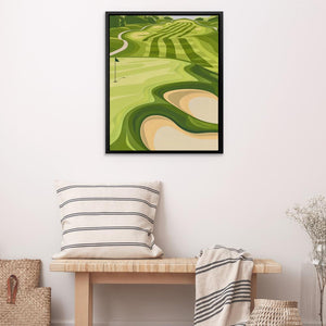 a painting of a golf course on a white wall