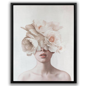 Pink Flower Lady: Delicate Floral Portrait Art - Luxury Wall Art 