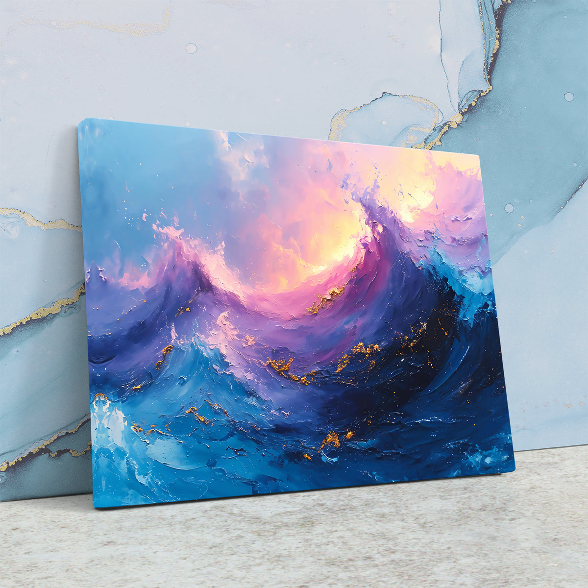a painting of a blue and purple wave