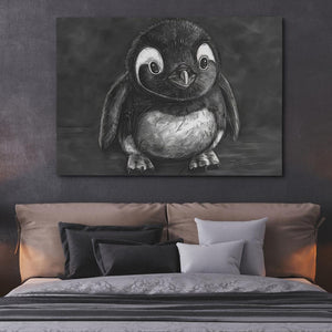 a black and white photo of a owl on a bed