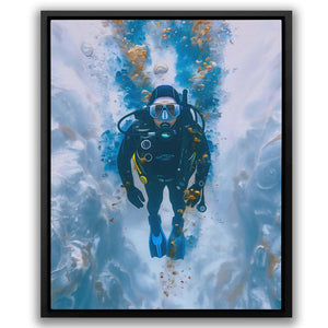 a man in a scuba suit swimming through the water