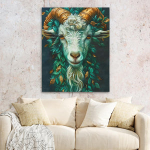 a painting of a goat with horns on it's head