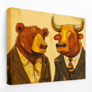 a painting of two bears dressed in suits