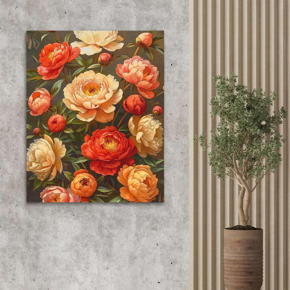 a painting of a bunch of flowers on a wall