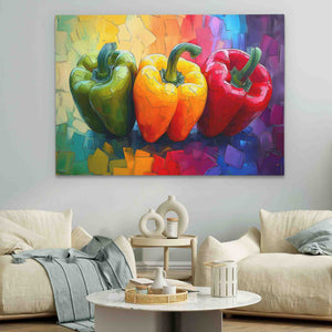 a painting of three peppers on a wall