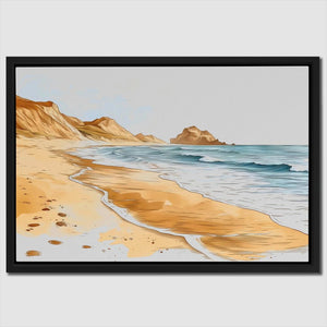 a painting of a beach with waves coming in