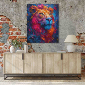 a painting of a lion on a brick wall