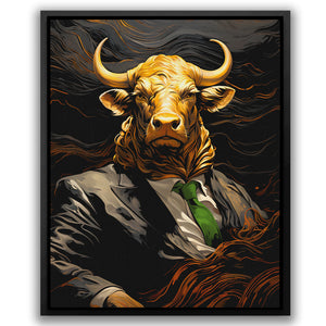 a painting of a bull wearing a suit and tie