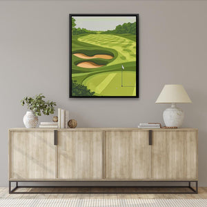 a painting of a golf course on a wall