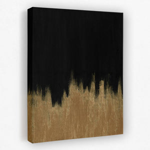 a black and gold painting on a white wall