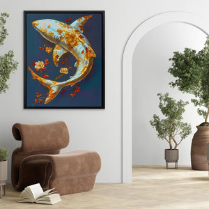 a painting of a goldfish in a room