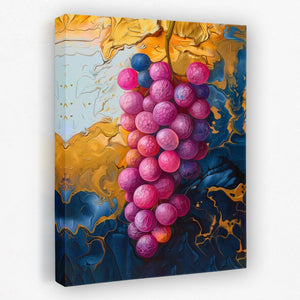 a painting of a bunch of grapes hanging on a wall