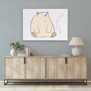 a picture of a bear on a wall above a dresser