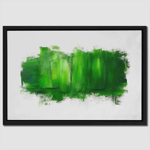 a painting of green and white on a white wall