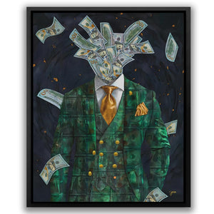 a painting of a man in a green suit and gold tie