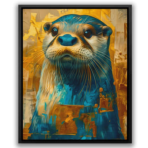 a painting of a sea lion with blue eyes