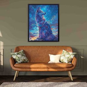 a painting of a wolf sitting on a couch