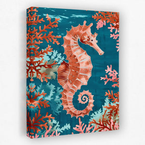 a painting of a sea horse on a blue background