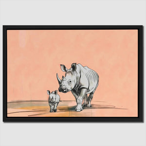 a drawing of a rhino and a baby rhino