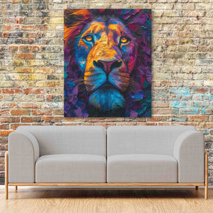 a painting of a lion on a brick wall