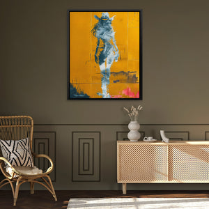 a living room with a chair and a painting on the wall