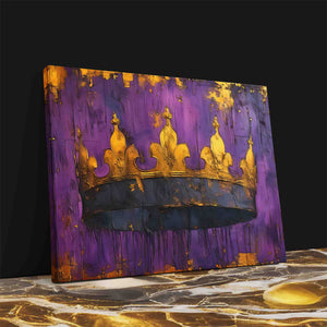 a painting of a crown on a purple background