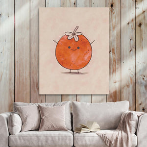 a painting of an orange with a bow on it