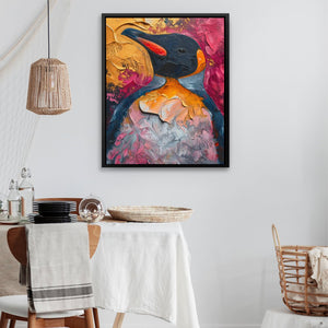 a painting of a bird sitting on top of a table