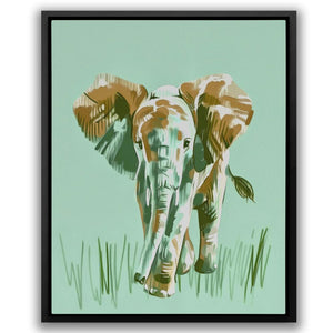 a painting of an elephant in the grass