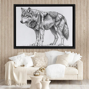 a drawing of a wolf in a living room