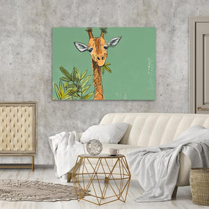 a painting of a giraffe in a living room