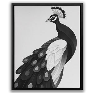 a black and white picture of a peacock