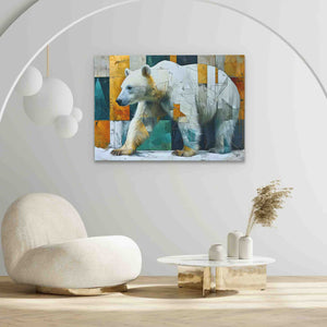 a painting of a polar bear on a wall