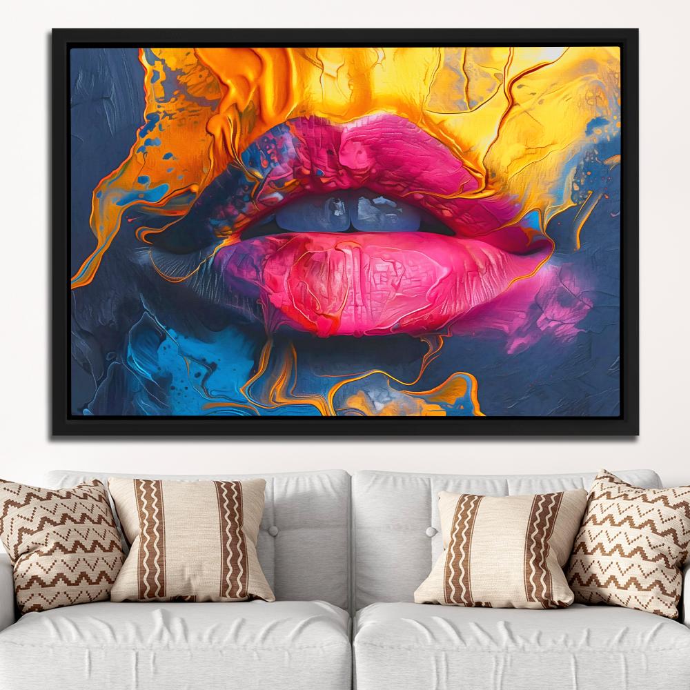 a painting of a woman's lips painted in bright colors