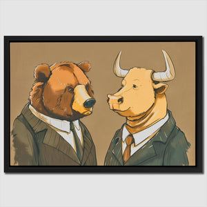 a painting of two bears dressed in suits