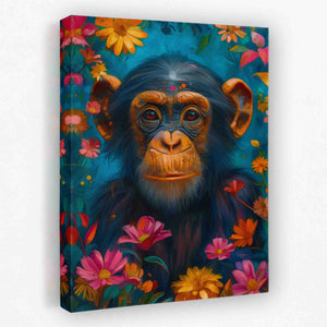 a painting of a monkey surrounded by flowers