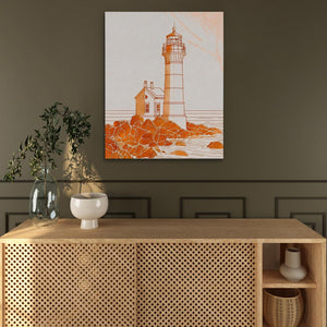 a painting of a lighthouse on a wall