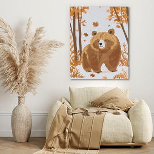 a painting of a brown bear in a forest